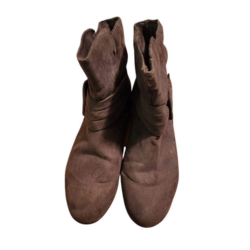Rampage Women Brown Faux Suede Ruched Bow Ankle‎ Boots Size 8.5